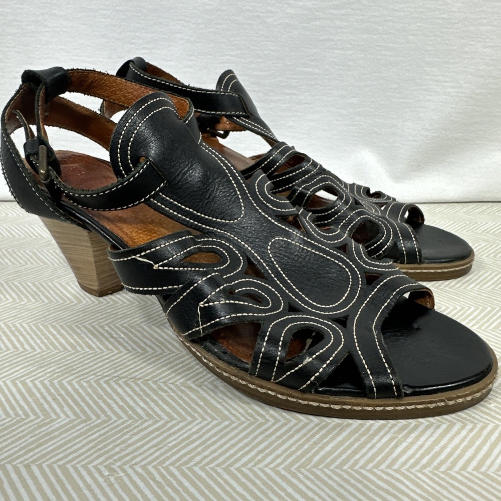 Pikolinos Sandals Womens 40‎ (US 9) Black Leather Cut Out Design Slingback Heel